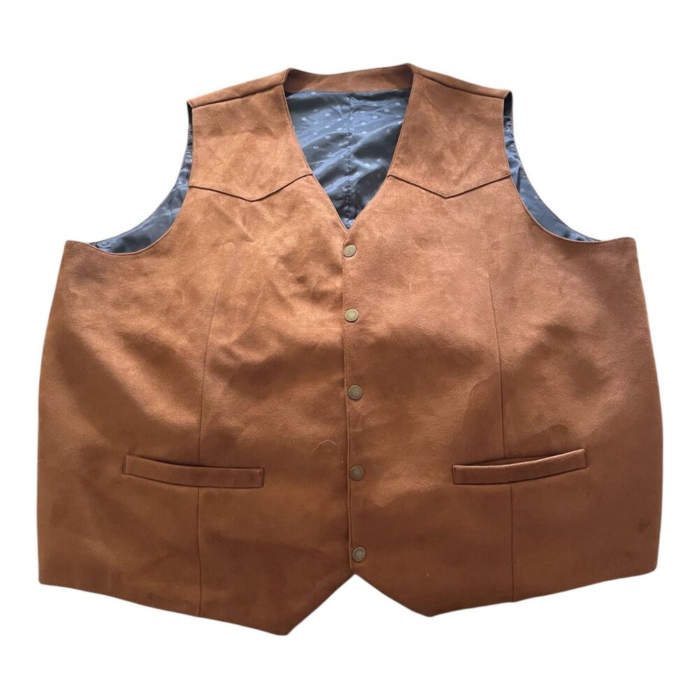Vintage Brown Western Style Faux Suede Snap Front Vest Cowboy Formal XXL